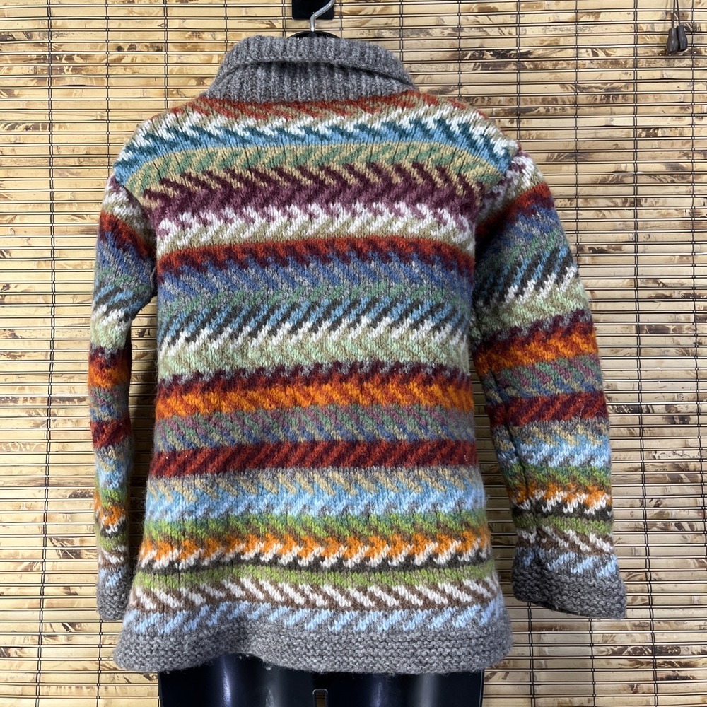 Pachamama Handmade Cardigan Womens S 100% Wool Chevron Chunky Knit Rustic Nordic - Picture 4 of 9